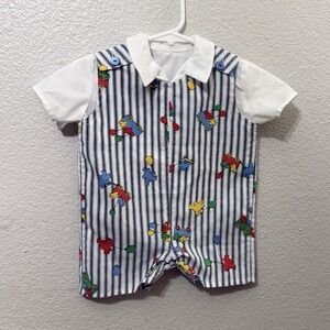 Vintage 80s/90s Handmade Baby Toddler Romper Playsuit • Teddy Bear & Toy Print